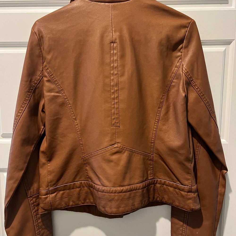 Universal Thread- Brown Faux Leather Bomber Moto Jacket - Picture 3 of 4